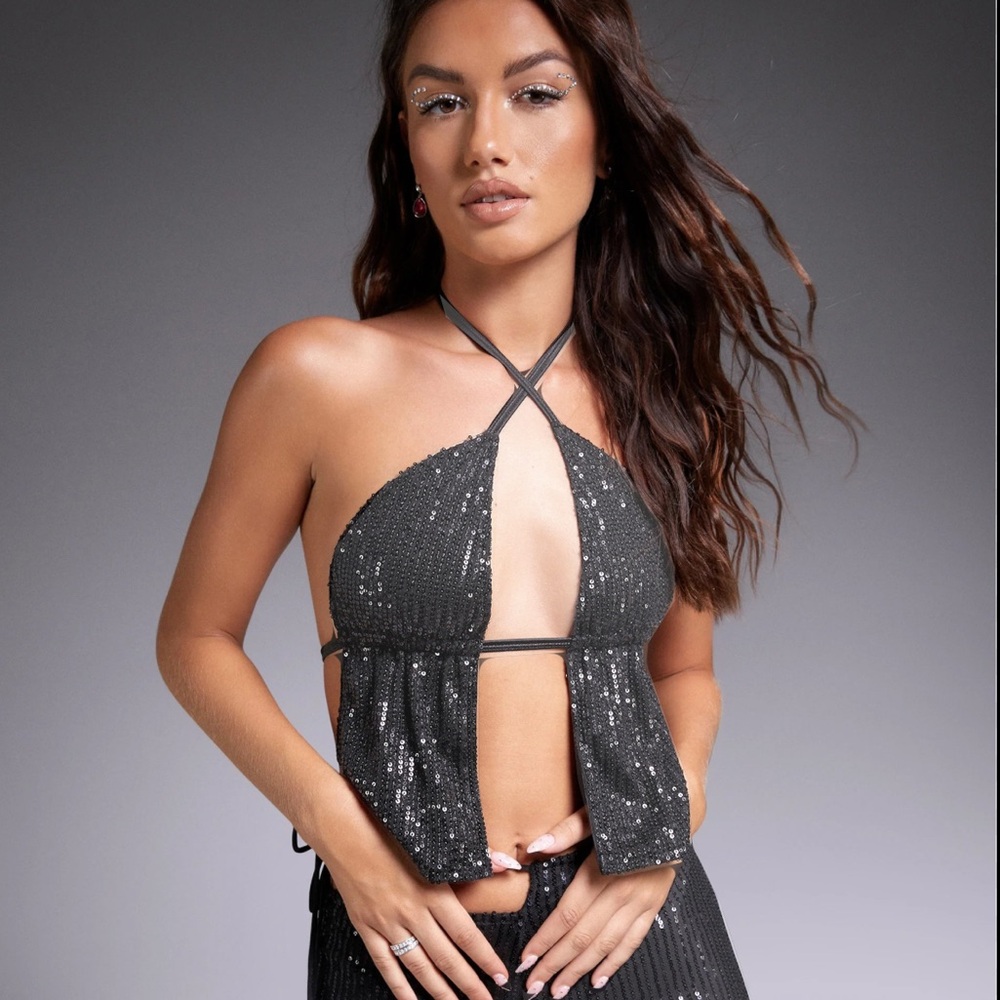 Motel Runita top drape sequin black